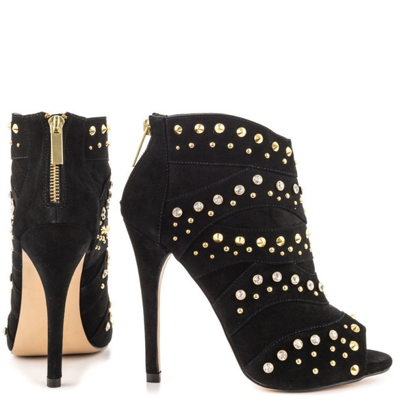 Sedova Black by Bebe Shoes Open Toe Studds Heels 7 - Picture 2 of 2